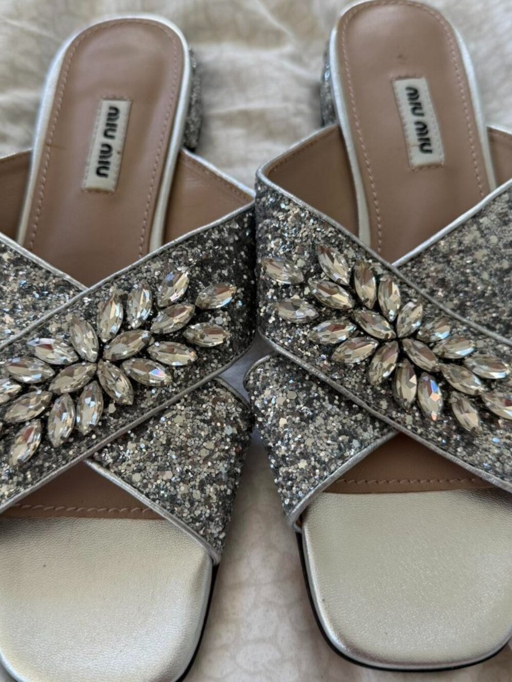 Miu Miu Crystal Embellished Glitter Slide Sandals ✨ | Size 37 Fit 7-7.5
